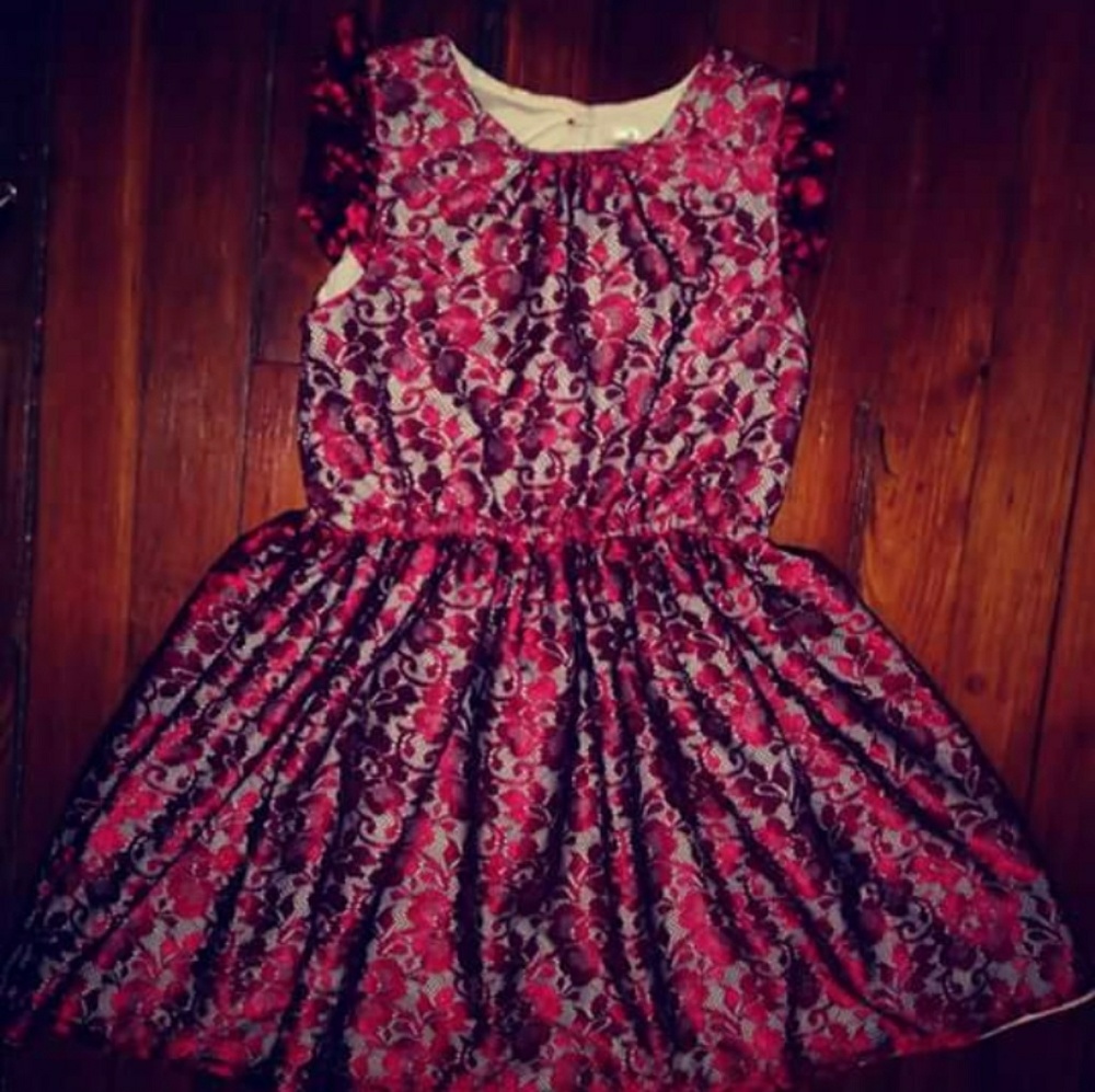 Cherokee Christmas dress Overlay red lace